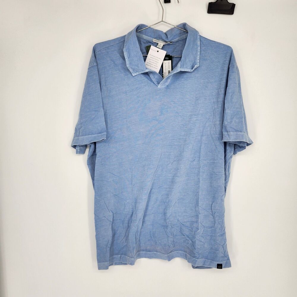 Threads 4 Thought Men's Blue Large Jared Mineral Wash Jersey Polo Top NWT